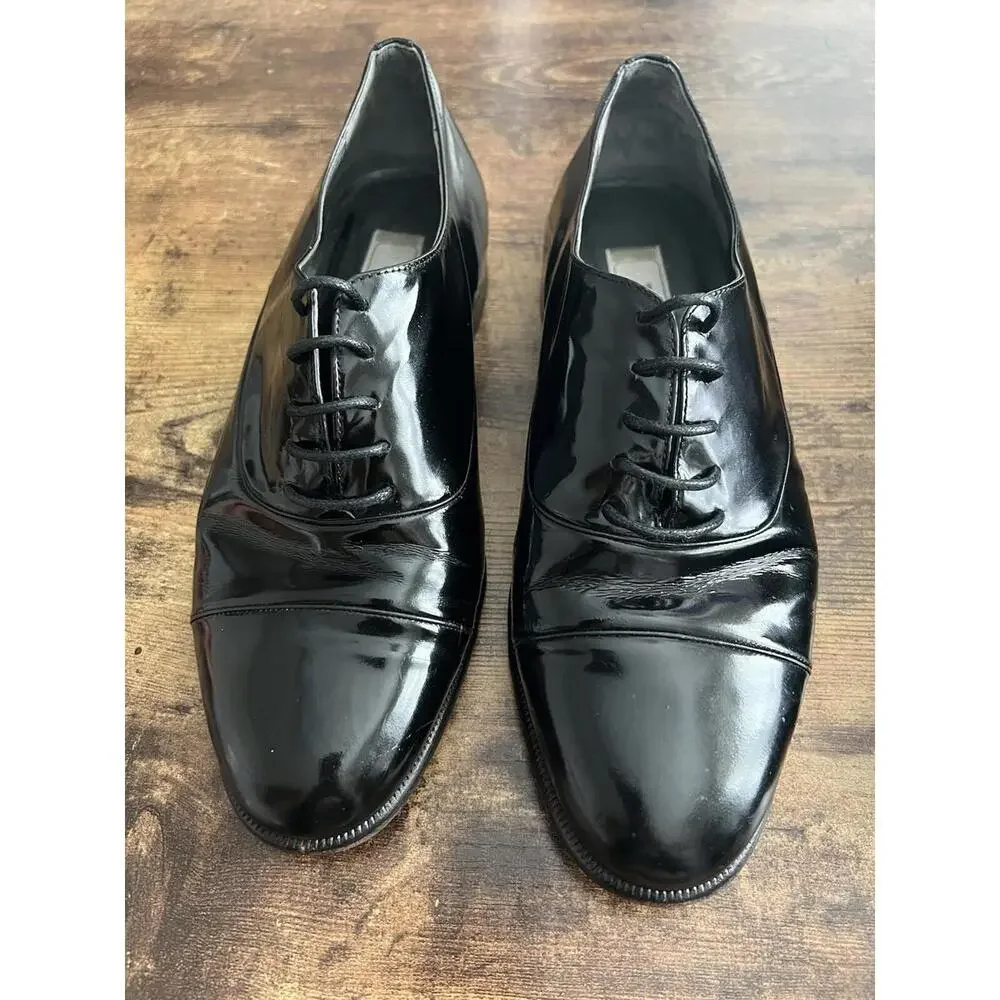 BALLY Men's Black Leather Cap Toe Oxford Dress Shoes Size 6.5/12 - Made in Italy - Picture 2 of 9